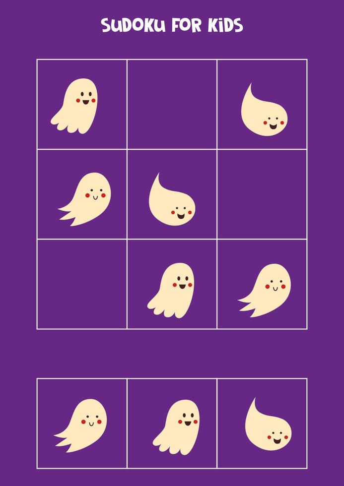 Sudoku game for kids with Halloween ghosts. vector