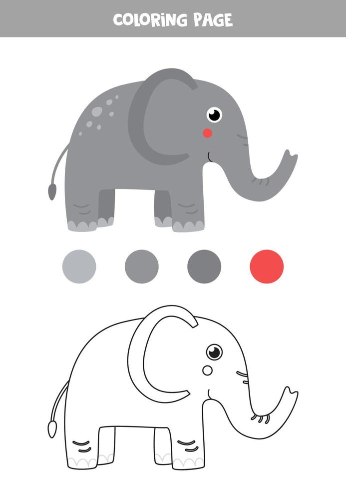 elefante de dibujos animados lindo de color. hoja de trabajo para niños. vector