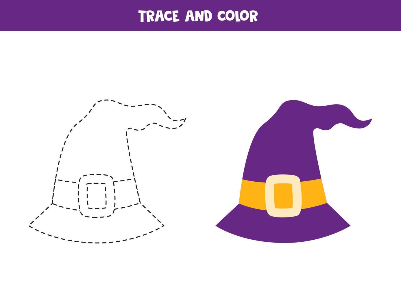 Trace and color Halloween hat. Worksheet for kids. vector