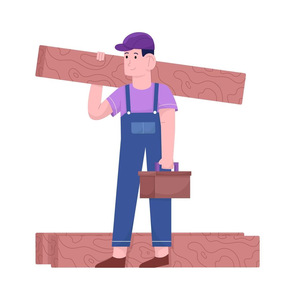 Worker man hold back wood for labor day vector
