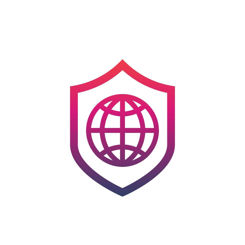 network security icon with shield and globe on white vector