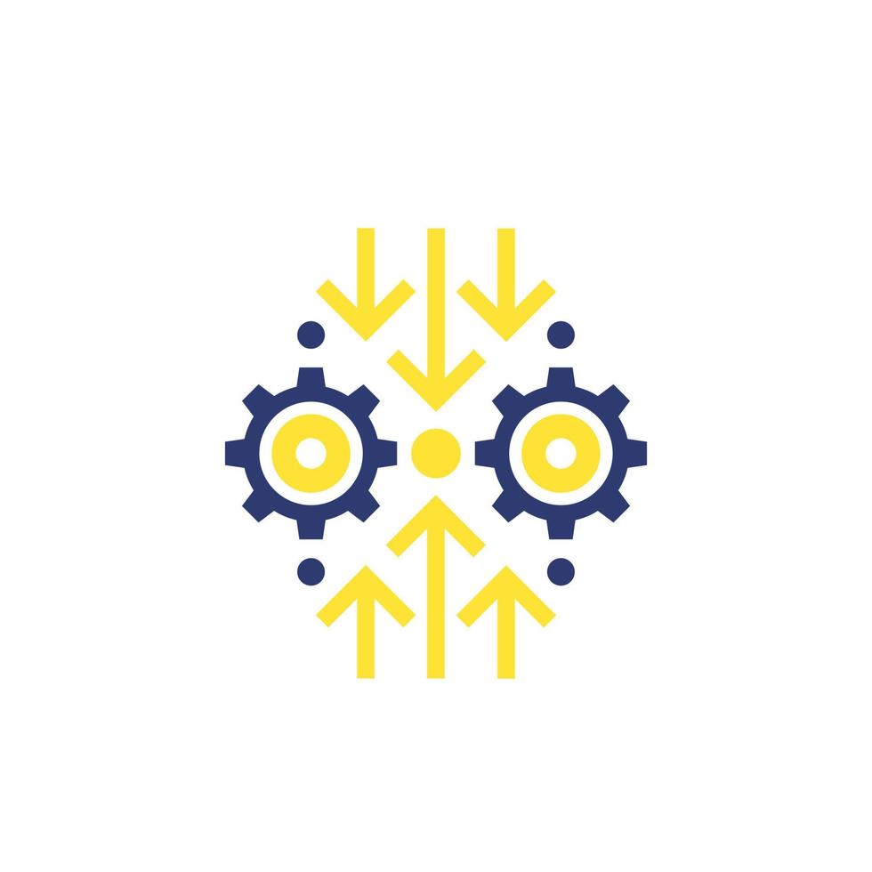 Integration, optimization vector icon with gears and arrows