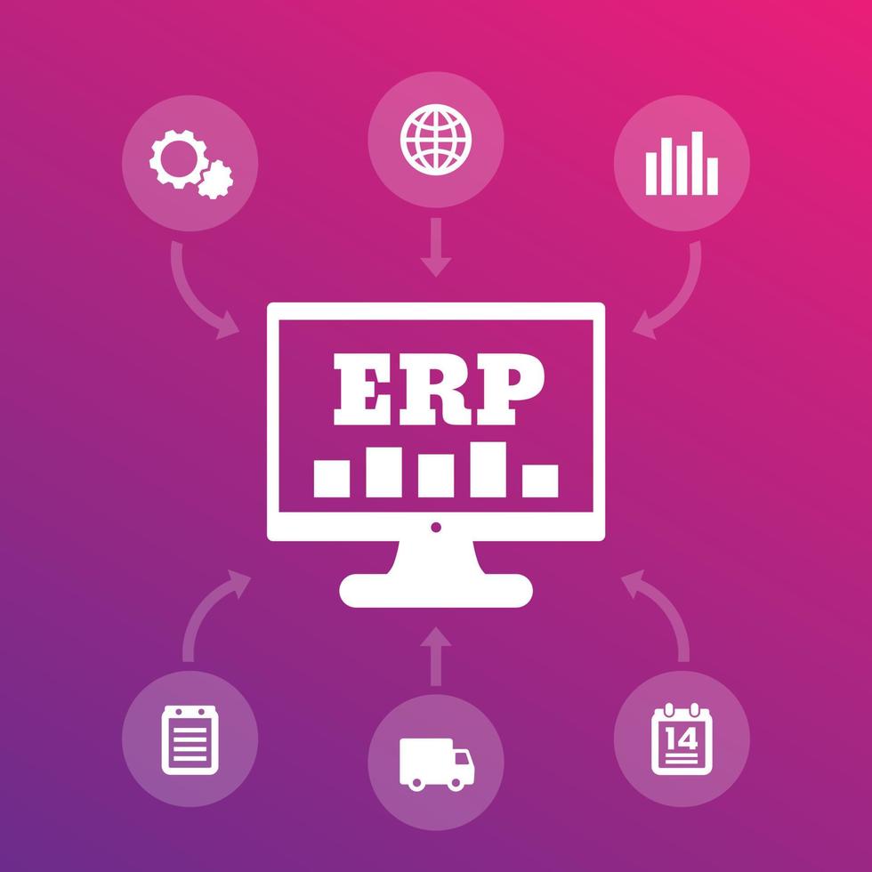 ERP system icons, enterprise resource planning vector