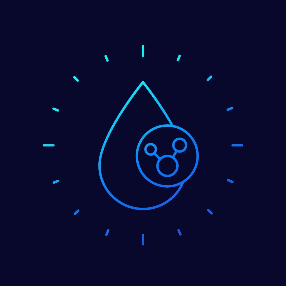 Acid drop icon with molecule, linear vector