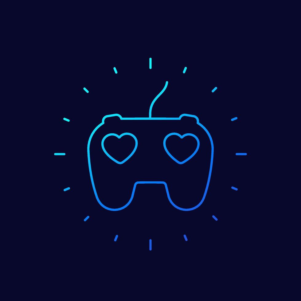 games, gamepad and hearts, line vector icon