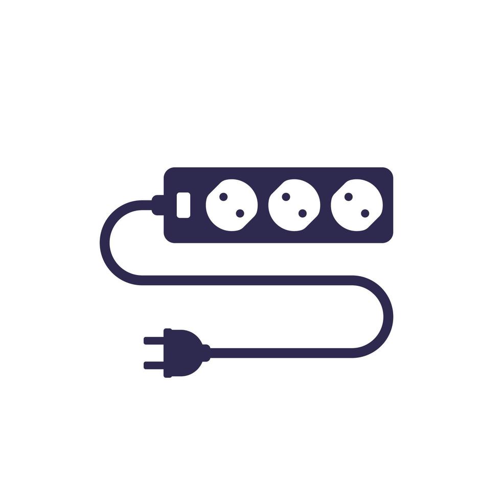 power outlet with cable and plug, icon on white vector