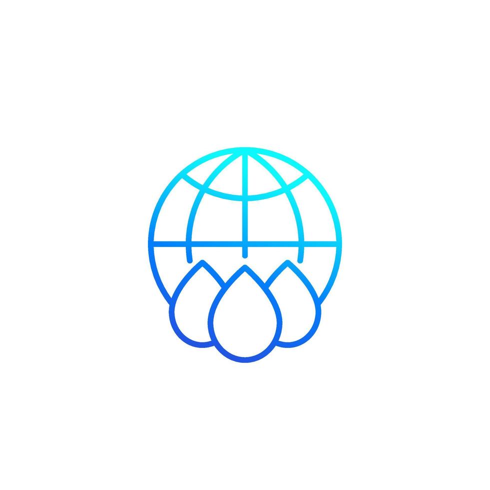 water icon with globe, line vector