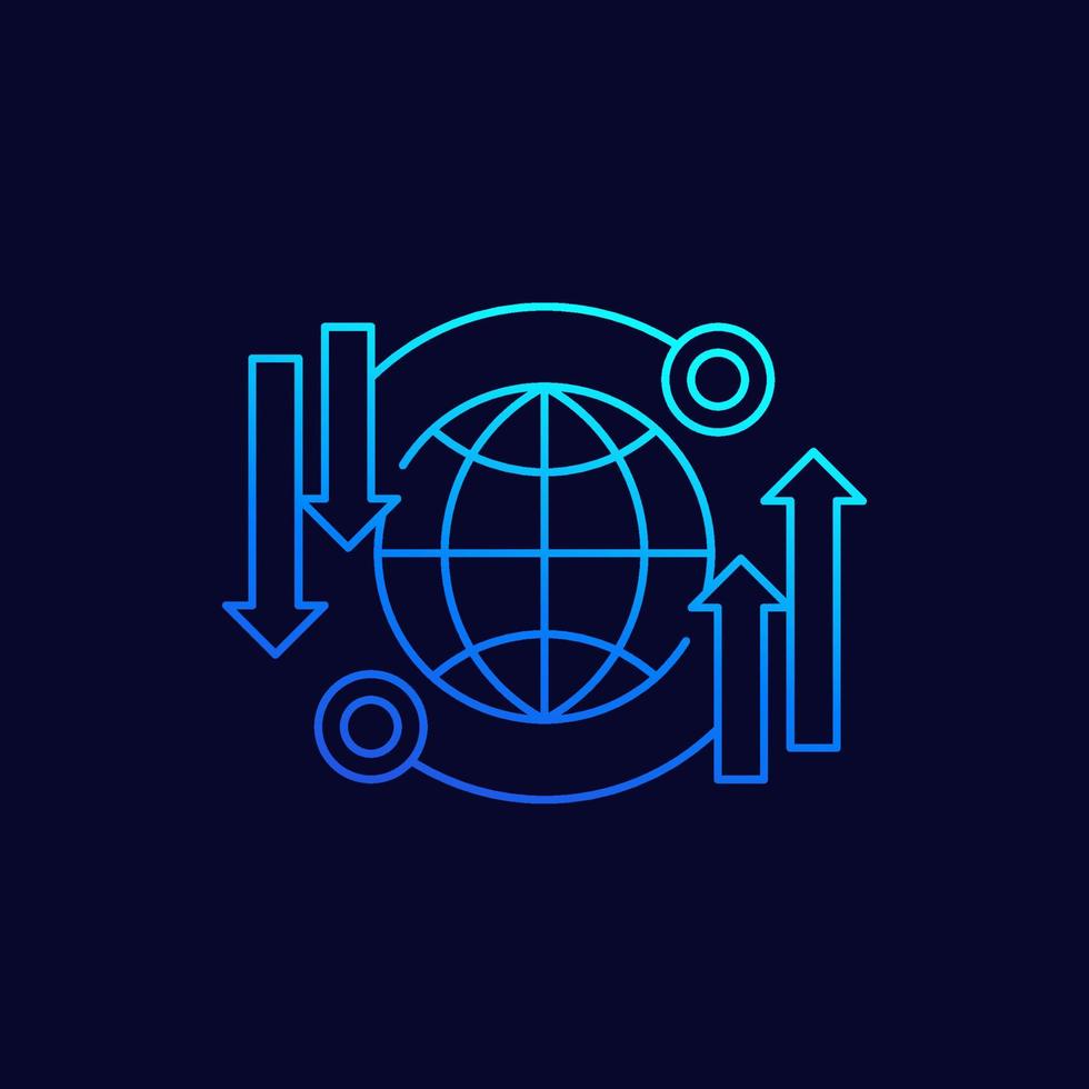 Global data transfer icon, linear vector