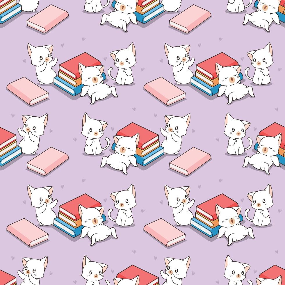 Seamless cats and books pattern vector