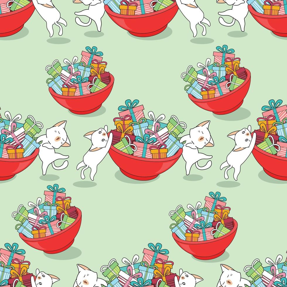 Seamless cats and gifts pattern vector