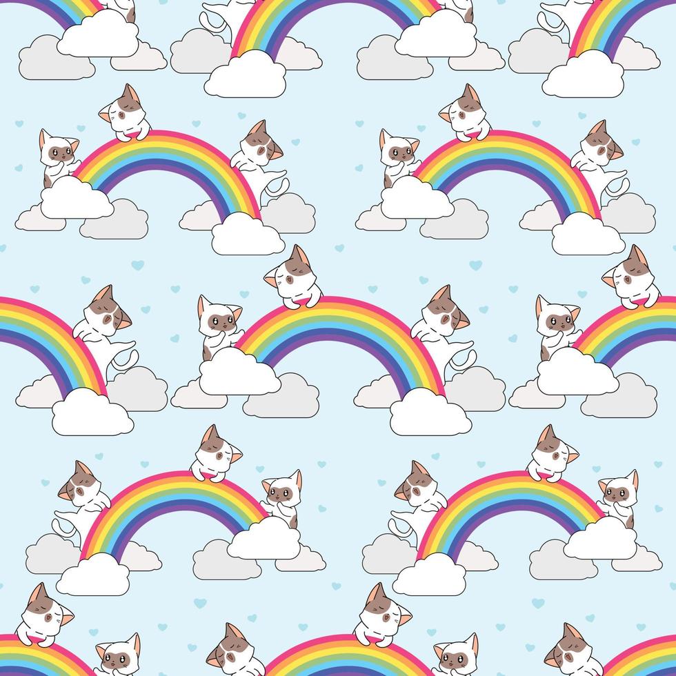 Seamless cats with rainbow pattern vector