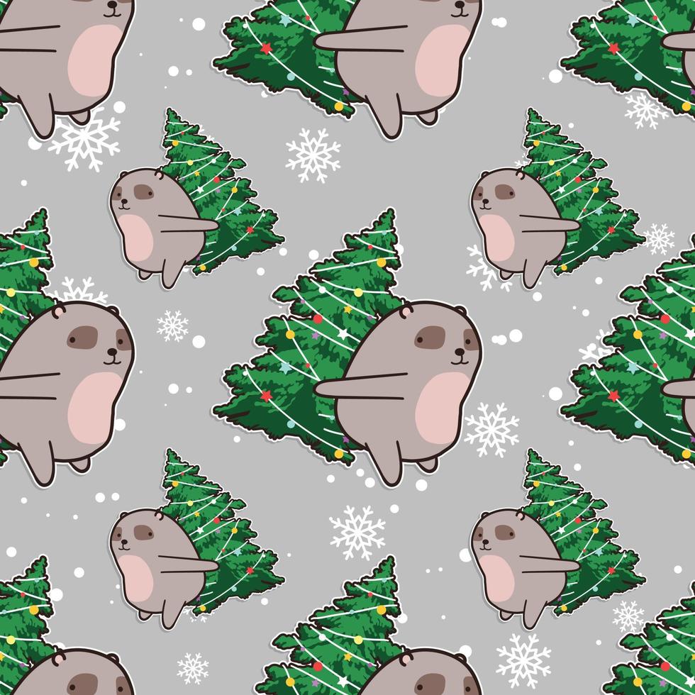 Seamless bear with Christmas tree pattern vector