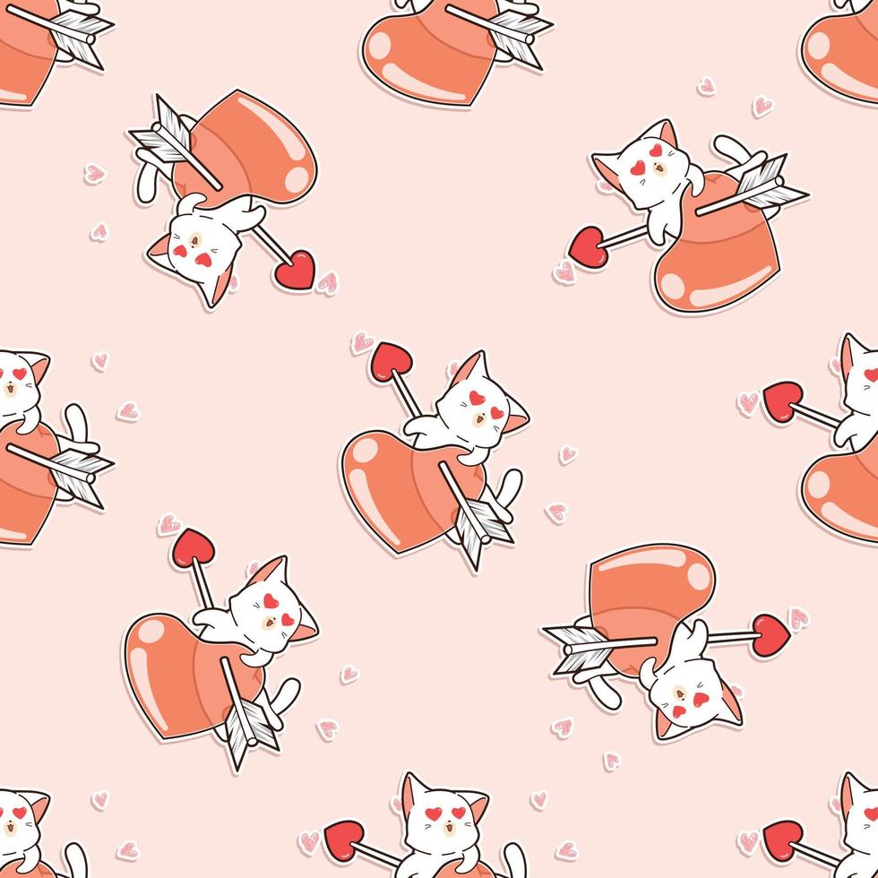 Seamless cat is falling love pattern vector