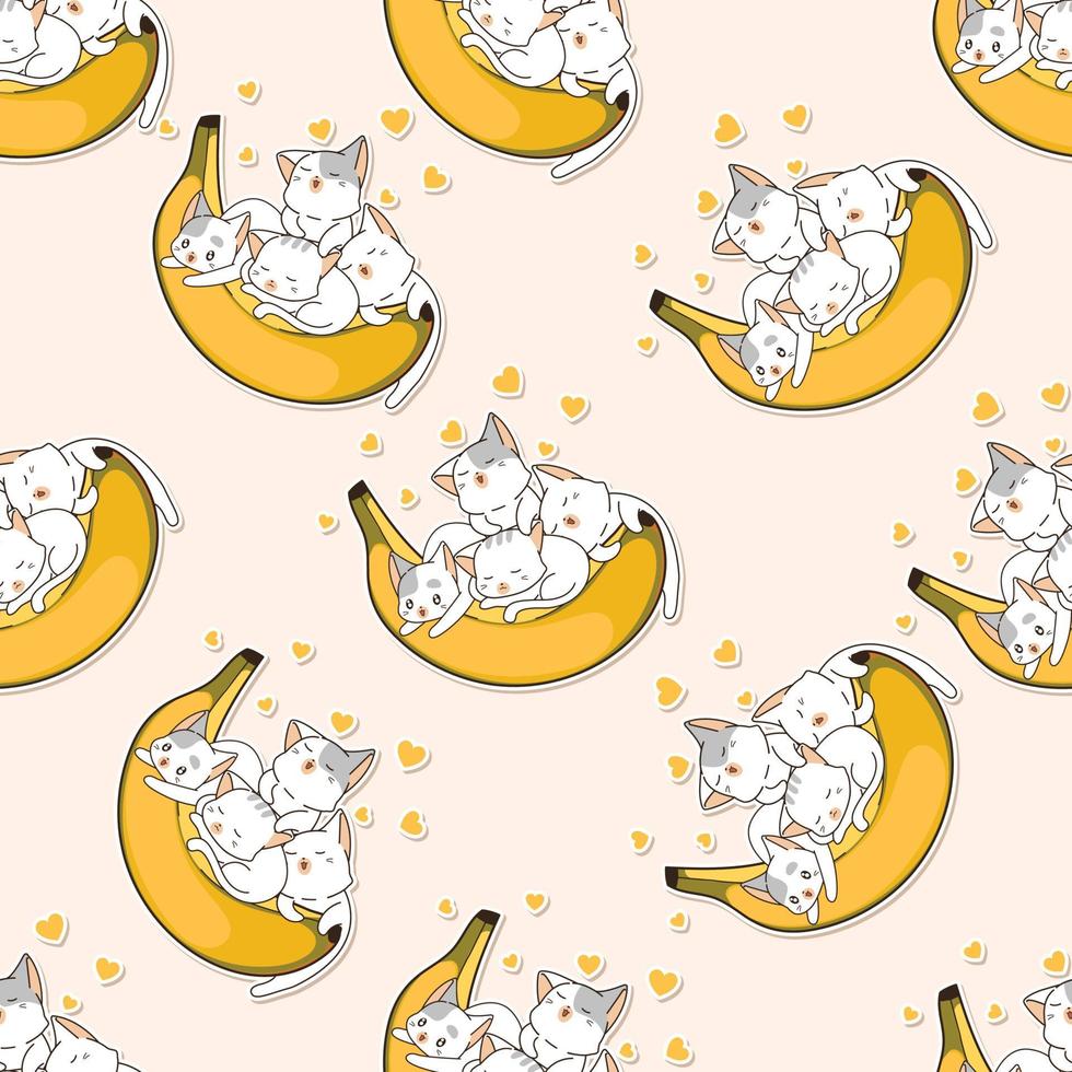 Seamless pattern cats love banana cartoon vector