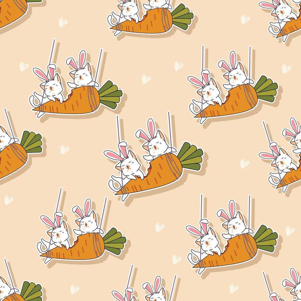 Seamless pattern cats are eating carrot cartoon vector