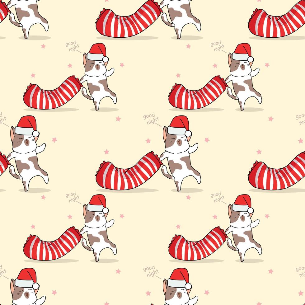 Seamless pattern cat is going to bed vector