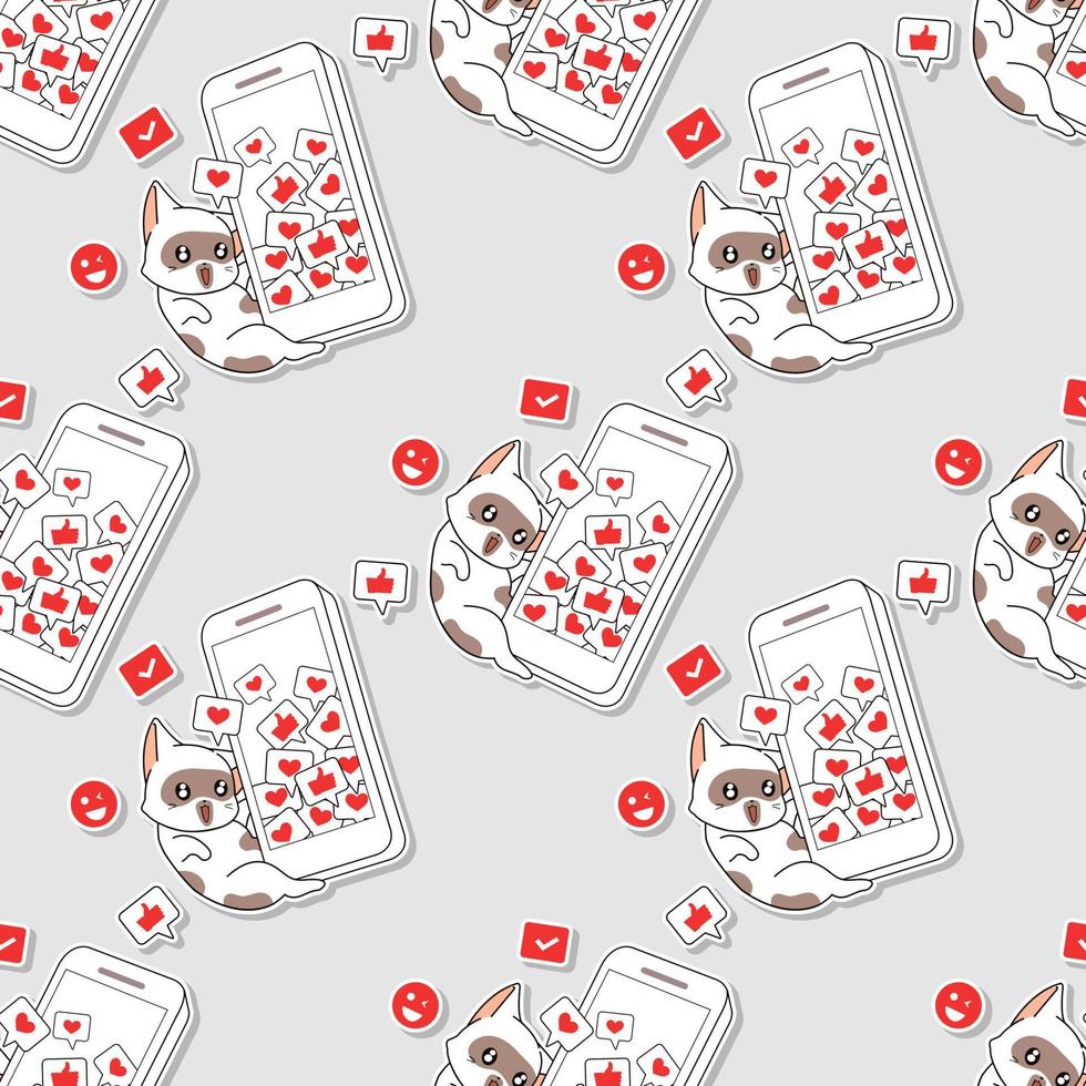 Seamless pattern cat with mobile phone vector