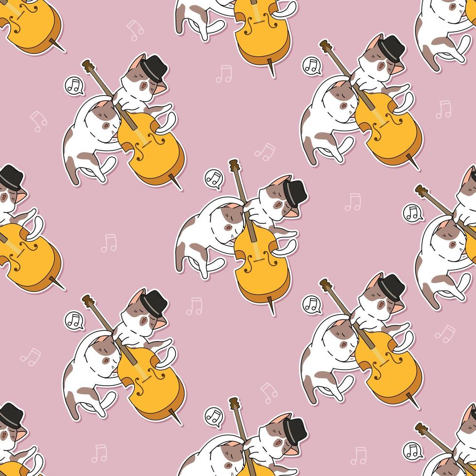 Seamless pattern cats with chello cartoon vector