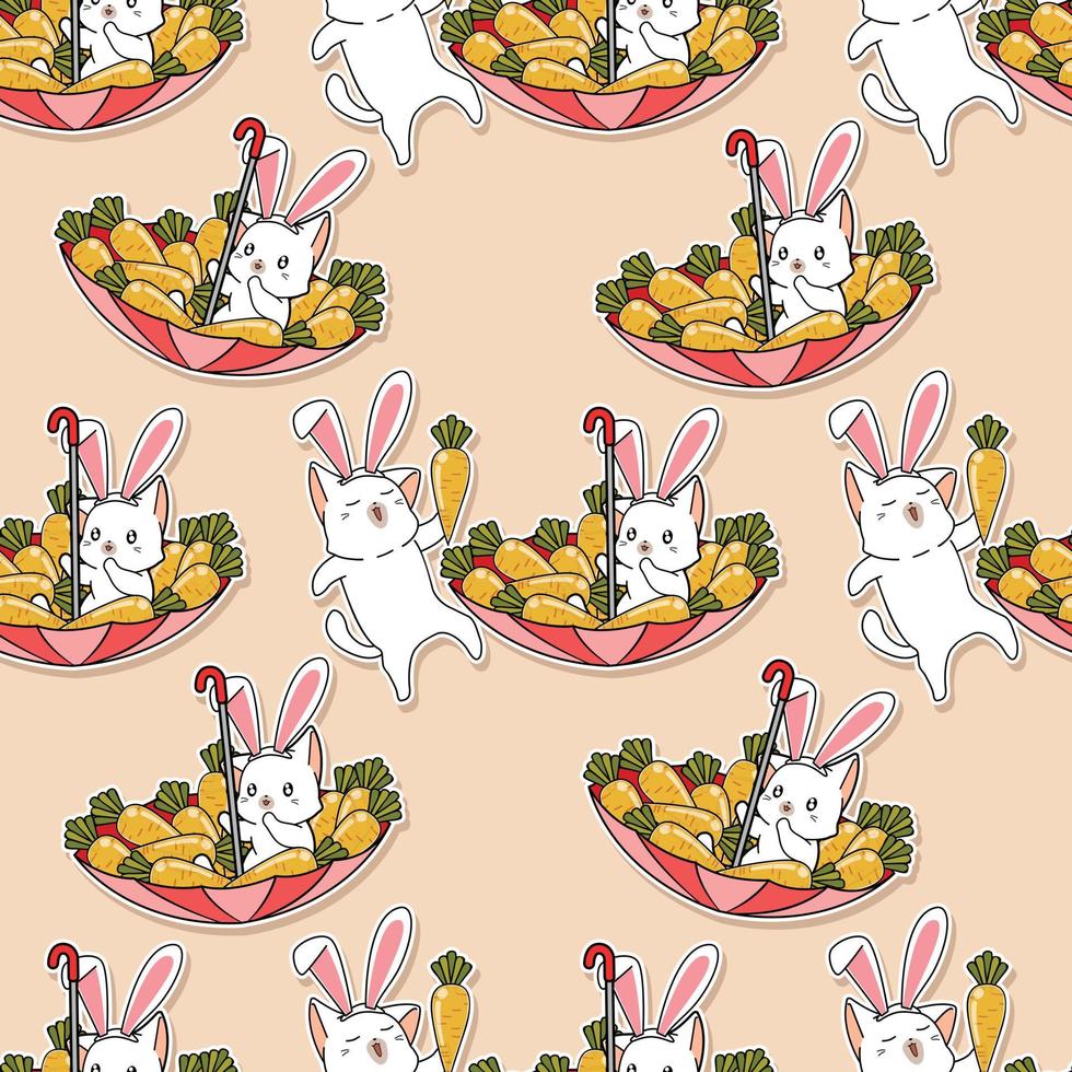 Seamless pattern cats with carrots cartoon vector