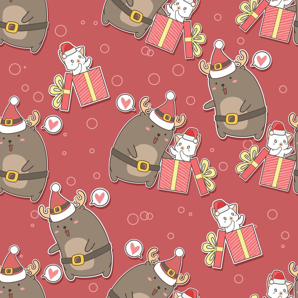 Seamless pattern cat is in box for Christmas day vector