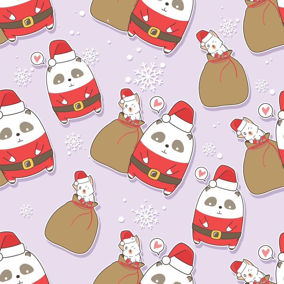 Seamless pattern Santa Claus panda and cat in Christmas day vector