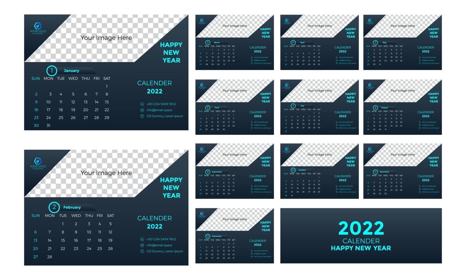 Wall Calendar 2022 vector