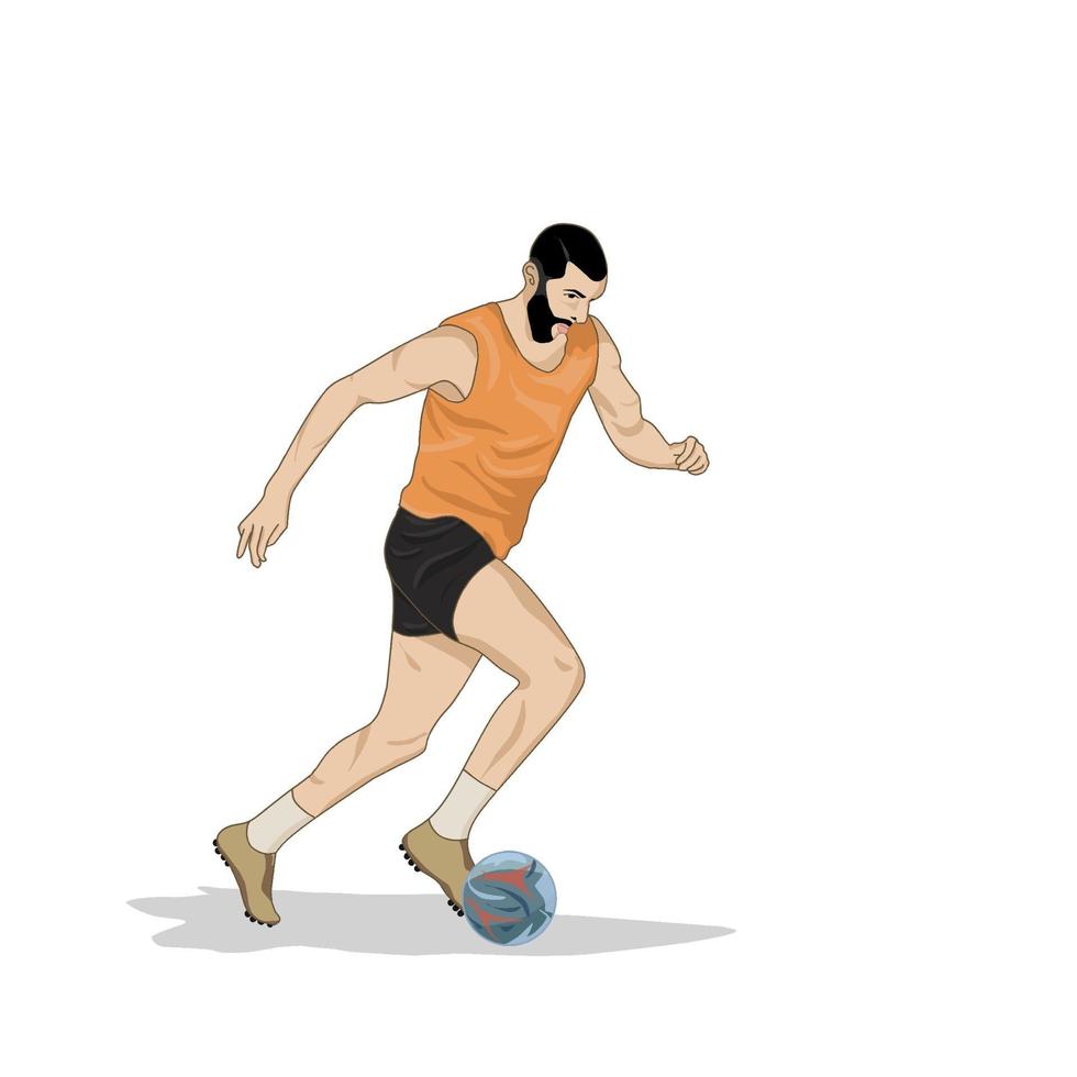 Handsome soccer player kicking ball, vector illustration