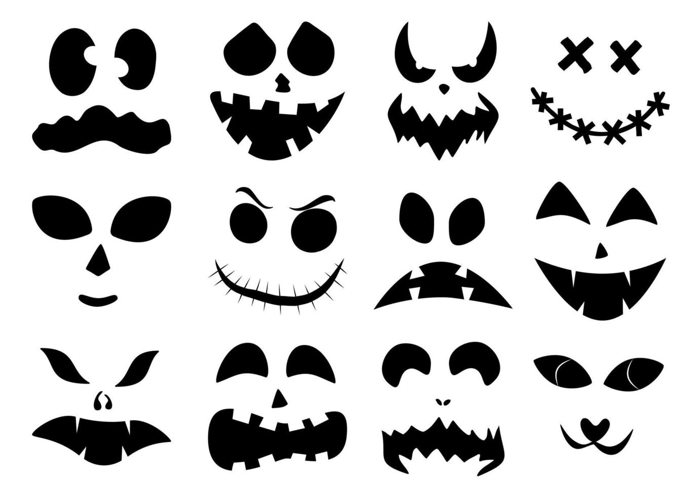 Set of Halloween carved faces silhouettes. Black elements vector