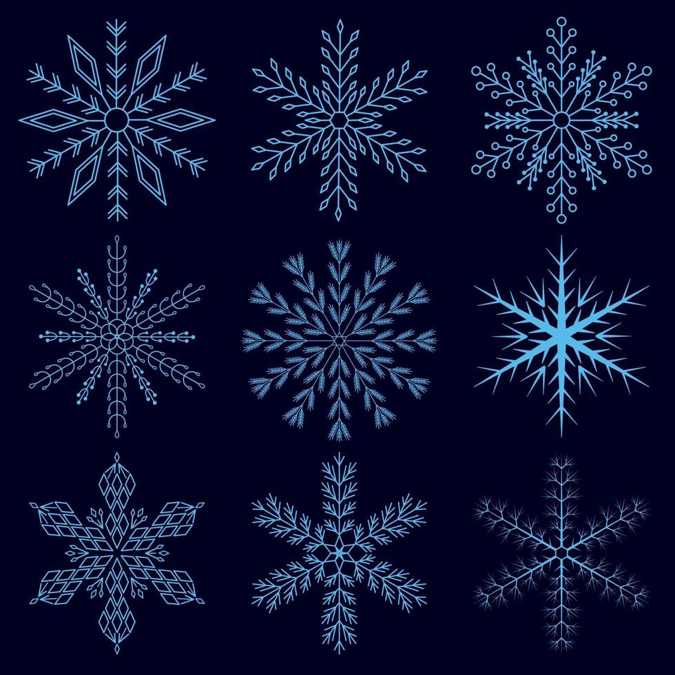 Set of simple geometric snowflakes, for festive decoration in winter vector