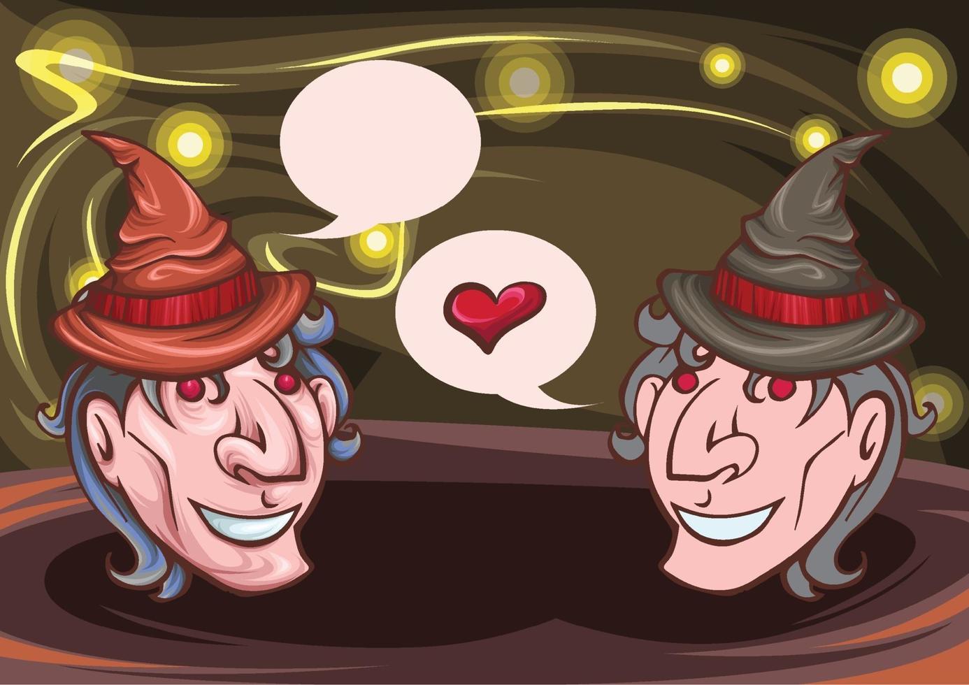 Witches faces on dark background. Creepy Halloween witch masks set vector