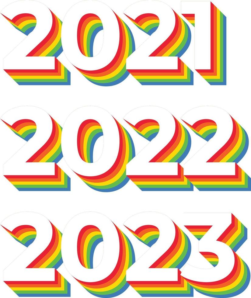 2021 2022 y 2023 estilo retro de color arco iris vector