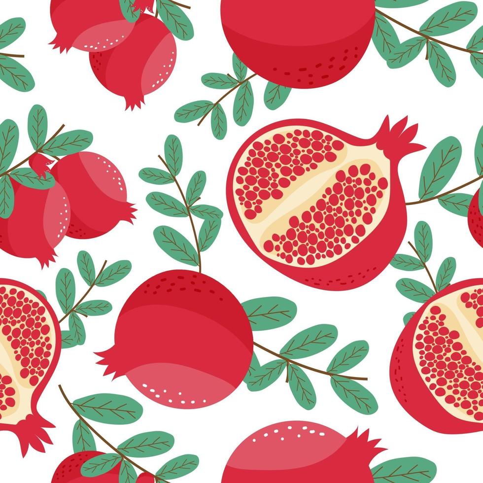 Seamless pattern  pomegranate fruits with leaf on white background vector
