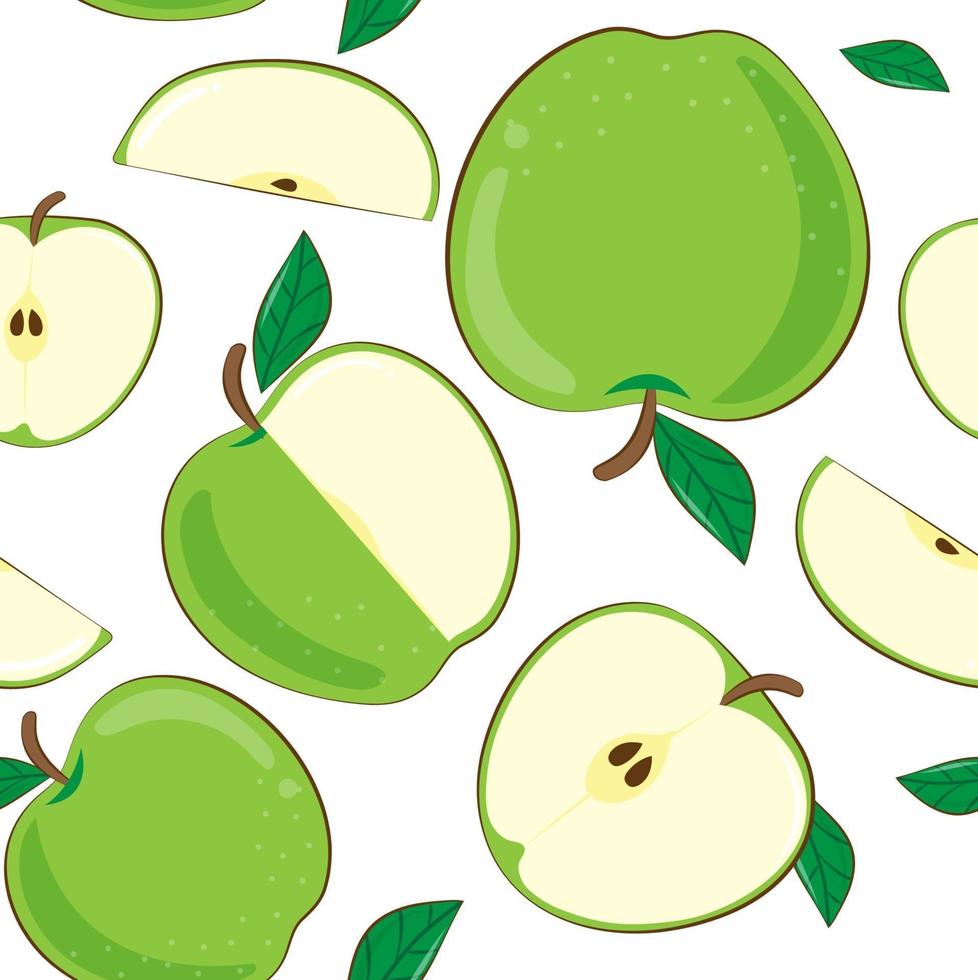 Seamless pattern green apple fruits isolated on white background vector