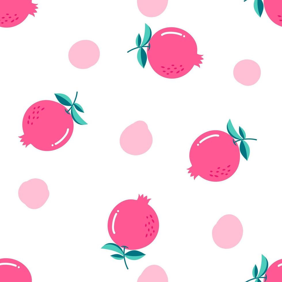 Seamless pattern  pomegranate fruits with leaves on white background vector