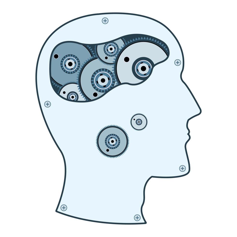 cabeza de cerebro mecánico perfil humano vector