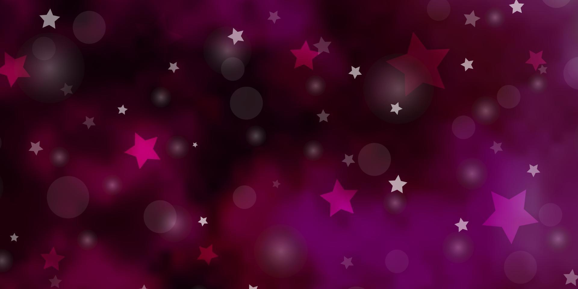 Dark Pink vector layout with circles, stars.