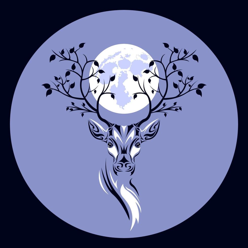 Head of Deer and full Moon vector