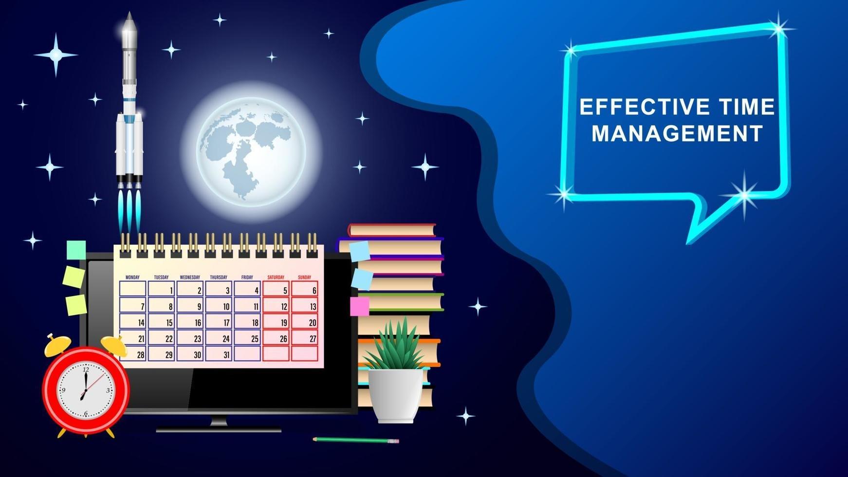 Night Work table effective time management vector