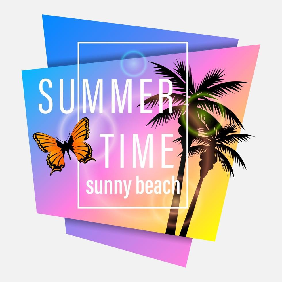 sunset and palm trees emblem sign print vector