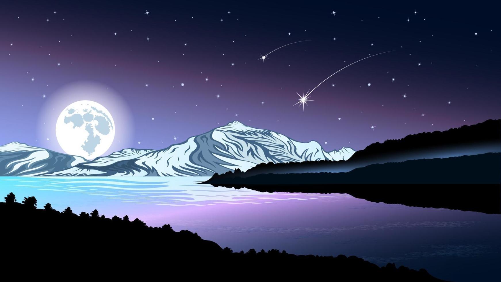 River and Mountains at Night background vector