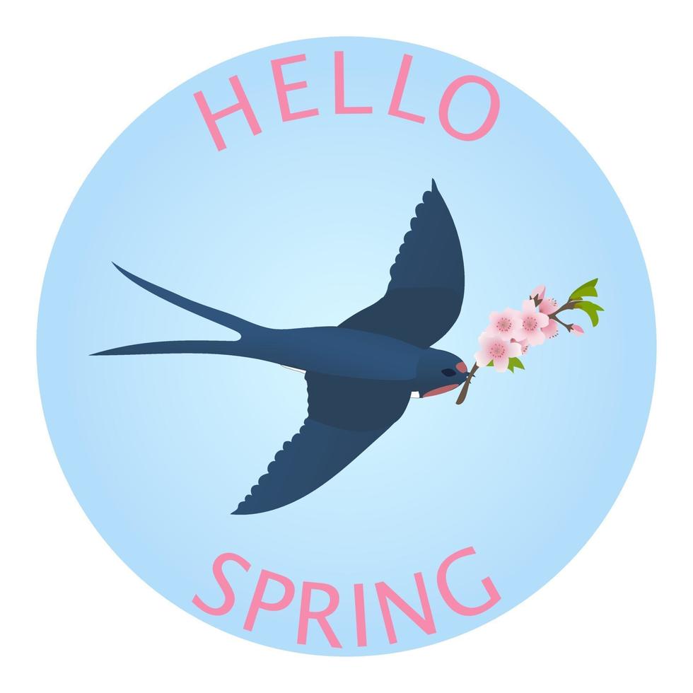 Fondo de primavera, tarjeta de felicitación con un .vector de vuelo de golondrina. vector