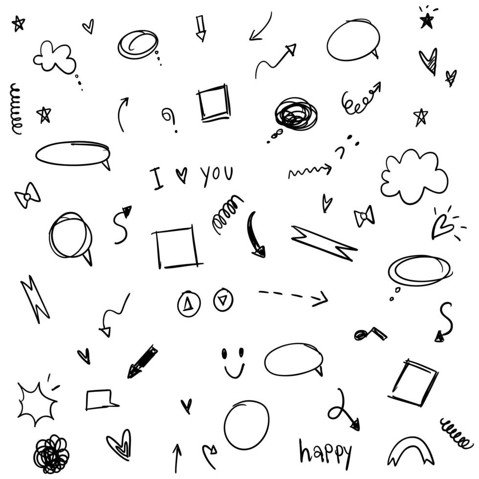 Hand drawn symbol arrow and speech set, abstract design vector