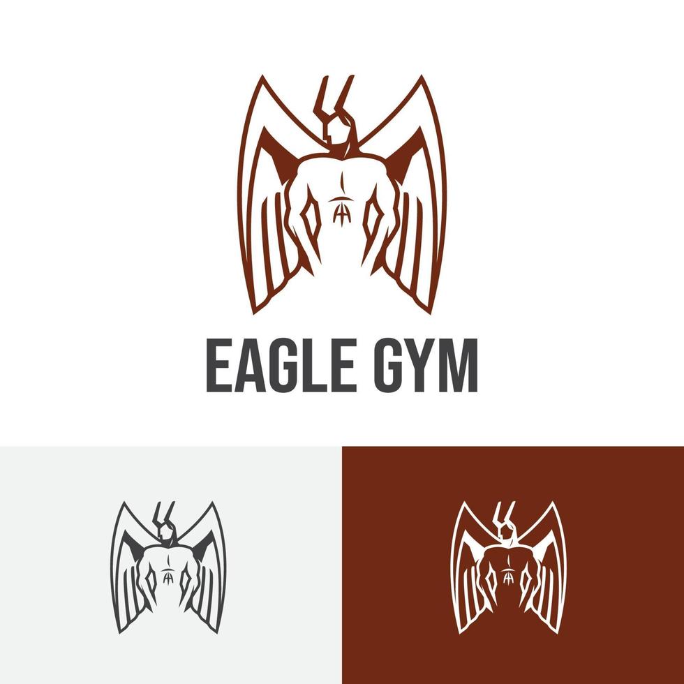 Horned Eagle Man Wings Strong Body Builder Gym Fitness Center Logo vector