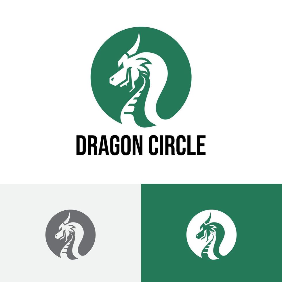 estilo de logotipo de espacio negativo de círculo de dragón verde vector