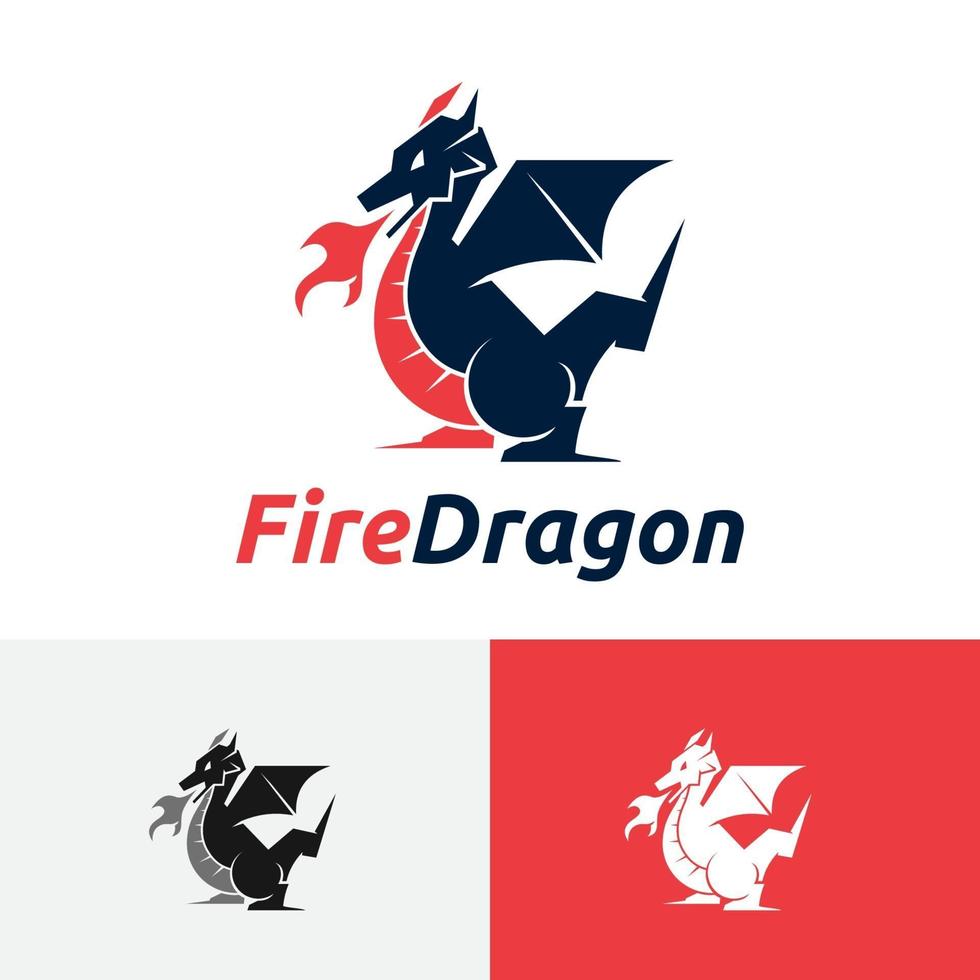 fuego dragón ala legendario animal dibujos animados logo vector