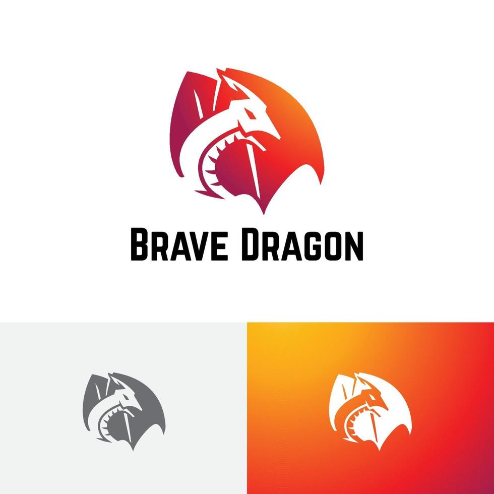 Brave Strong Dragon Wings Fly Technology Game Logo vector