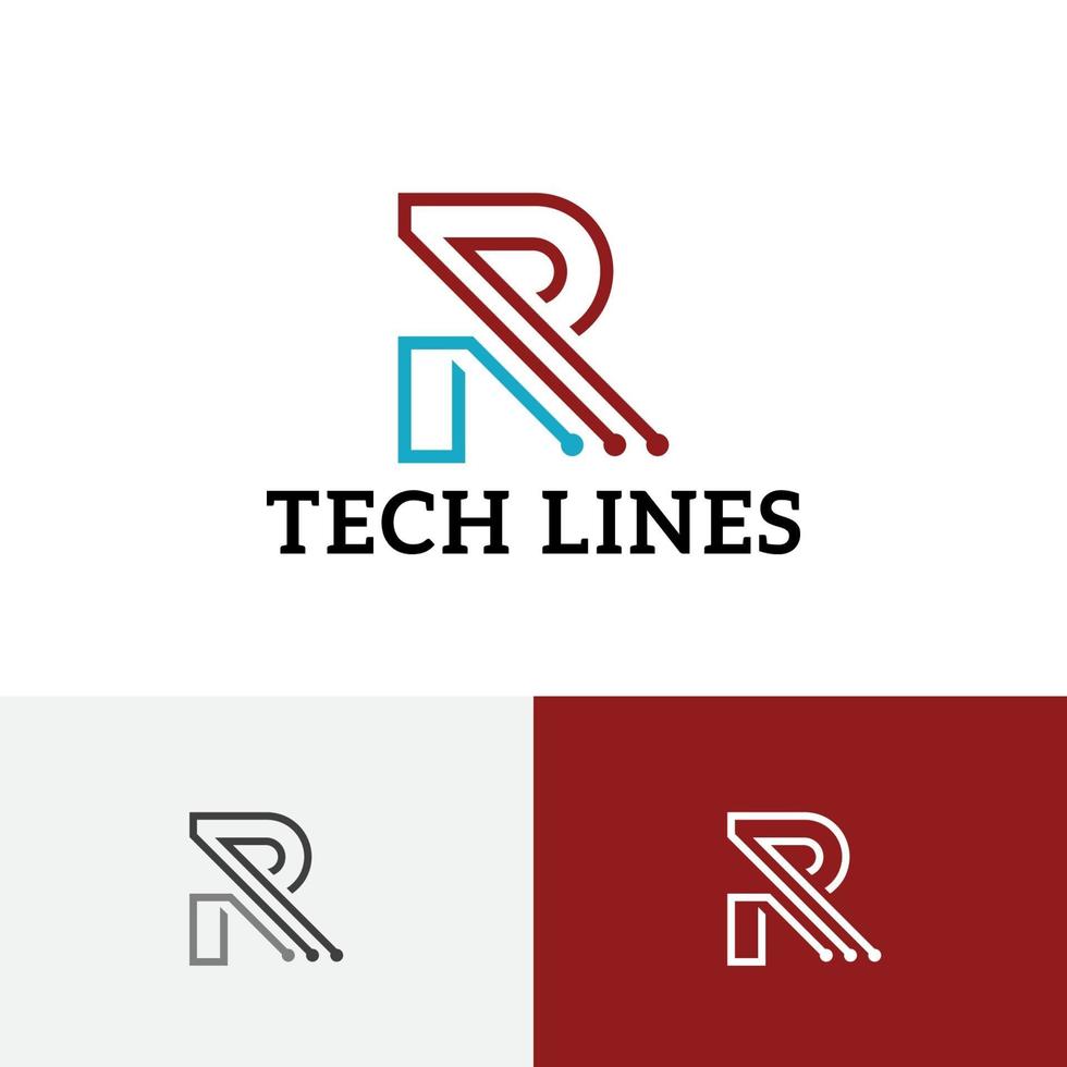 R Letter Shape Technology Lines Internet Business Logo vector