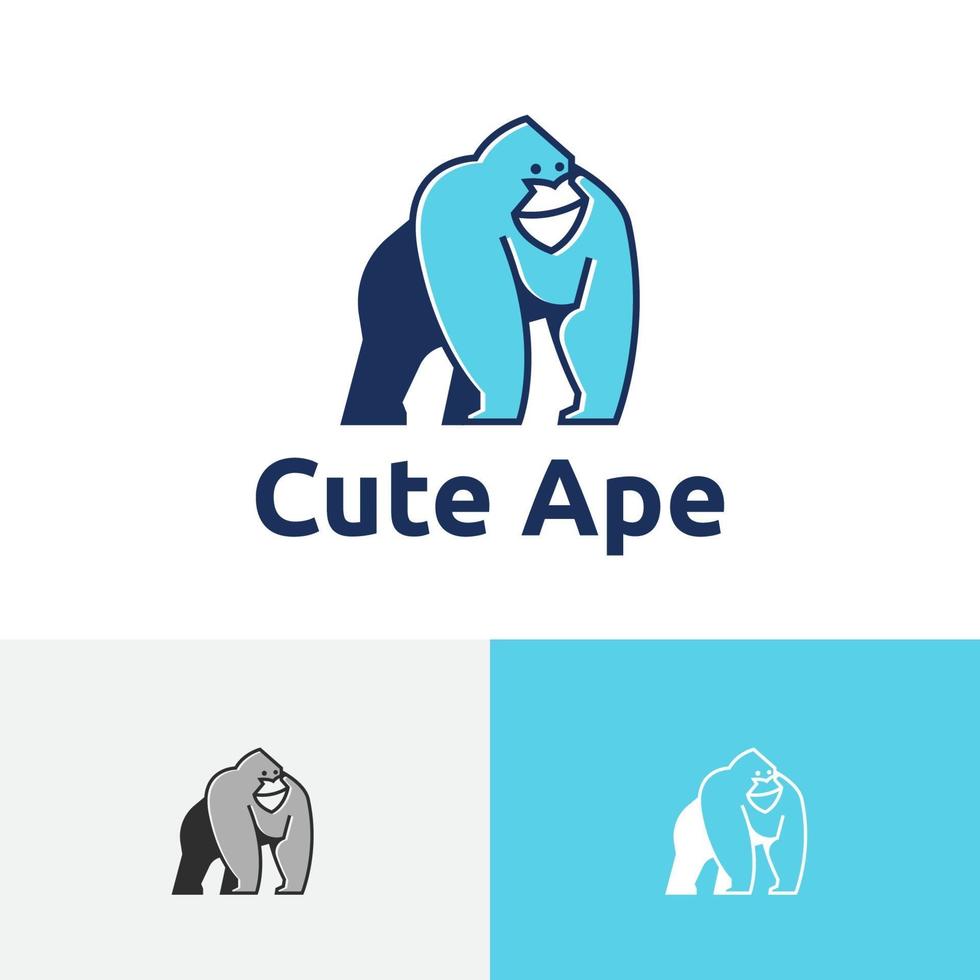 lindo mono gorila sonriente mono mascota logotipo de la vida silvestre vector