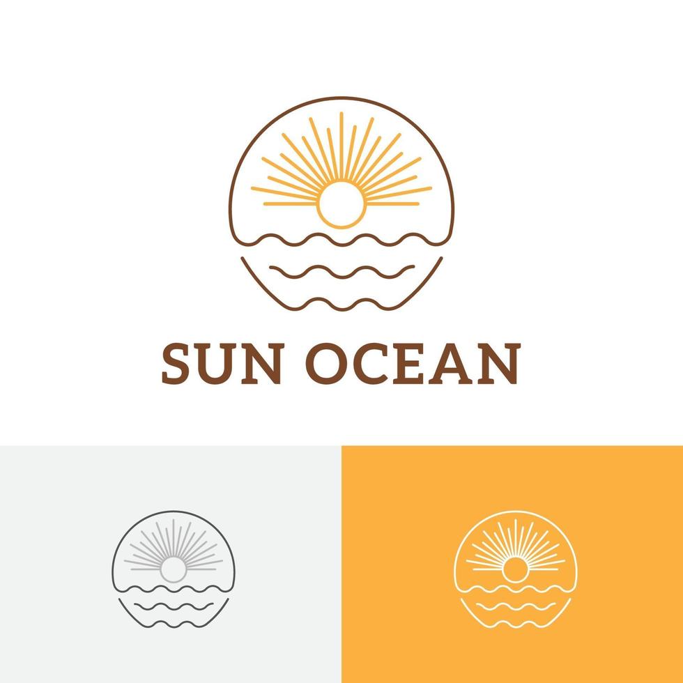 Sun Sunburst Sea Wave Monoline Vintage Travel Logo vector