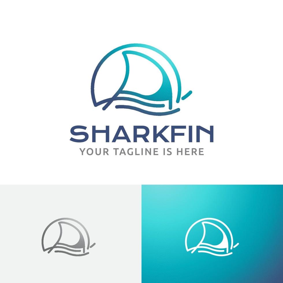 Shark Fin Fish Wave Ocean Wildlife Line Logo vector